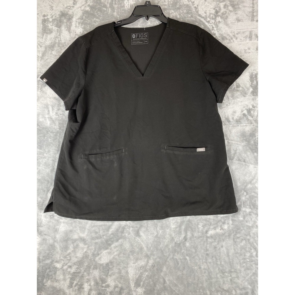Figs Scrub Top Womens XXL Black  Pocket‎ Anti Odor Wrinkle Free Nurse V-neck